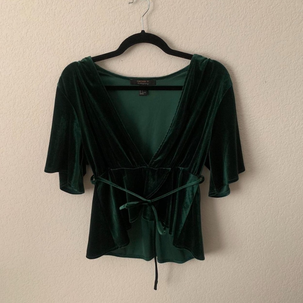 forever 21 dark green velvet deep V top